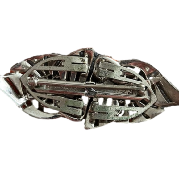 Vintage 1930s Trifari KTF Alfred Philippe Pave Diamante Ribbon Clipmate Duette - Picture 6 of 6